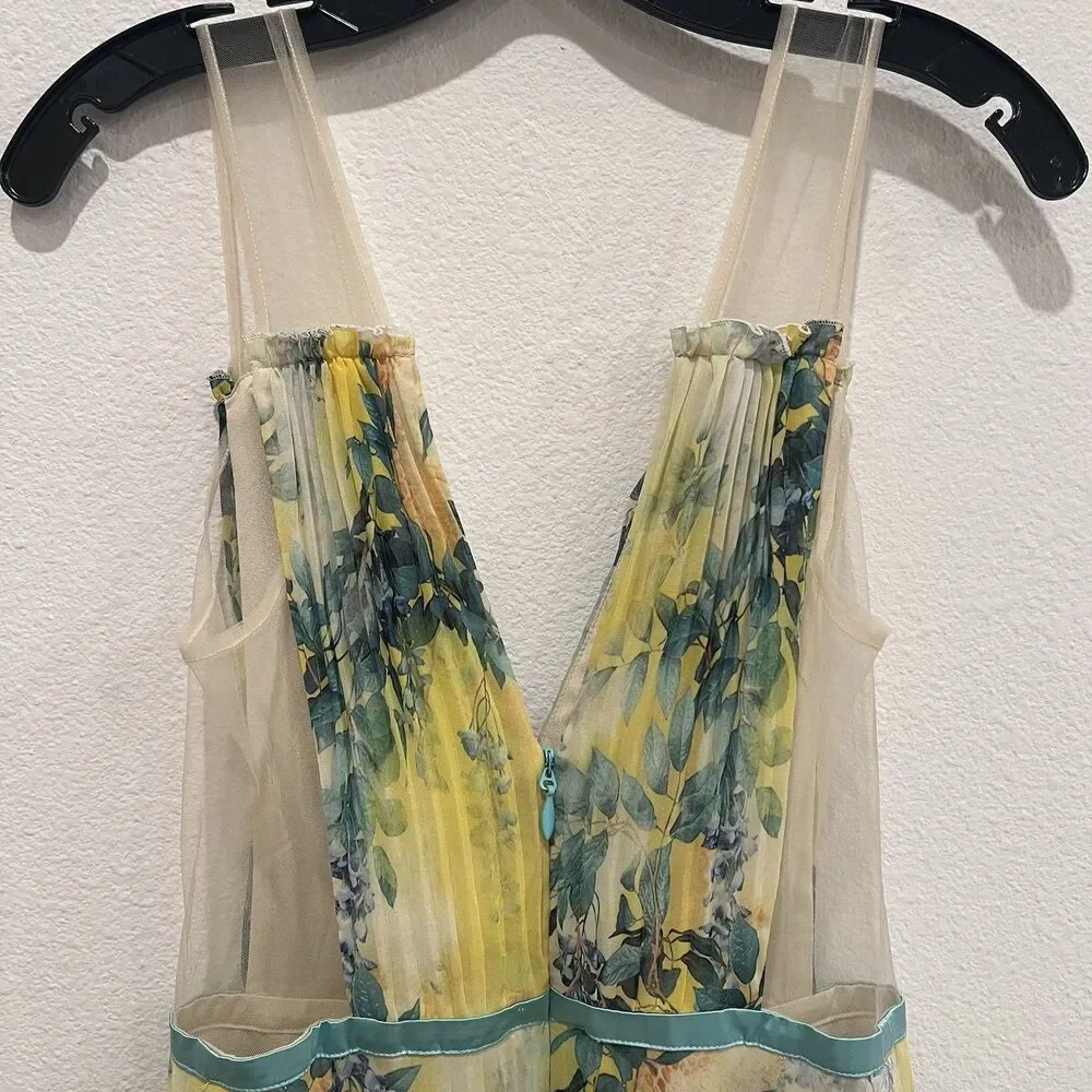 Bebe High Low Pleated Maxi Dress Floral Illusion Stunning Cocktail Women’s Sz 6 - Picture 8 of 12